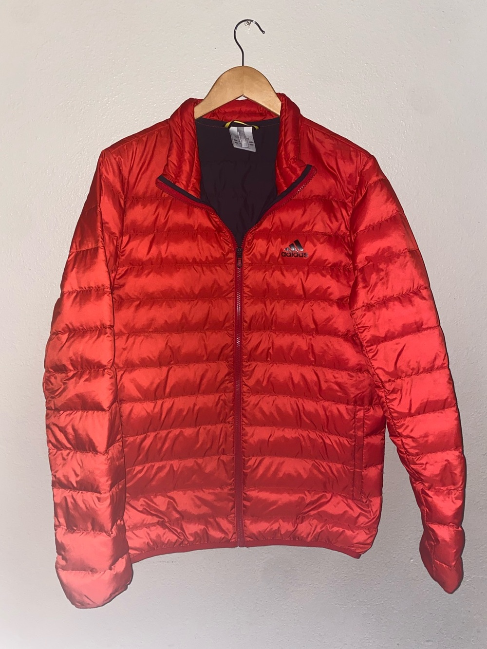 Adidas Lightweight Down Puffer Jacket Red Full Zip Coat Size Small Gorpcore